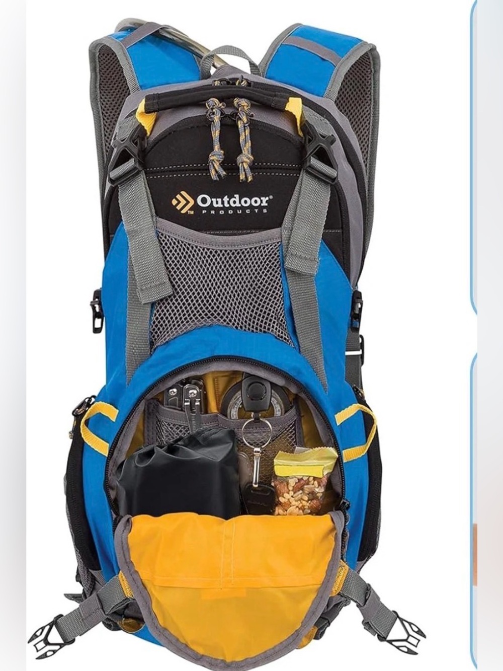 Outdoor Products Hydration Backpack Day Pack Hiking Blue Gray NO WATER BLADDER
